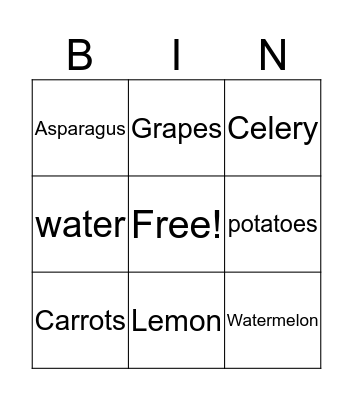 Fruits/veggies Bingo Card