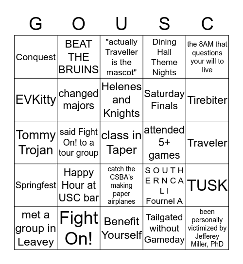 Trojan Bingo Card