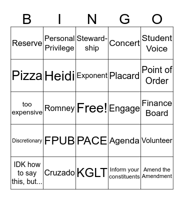 New Senate Bingo Card