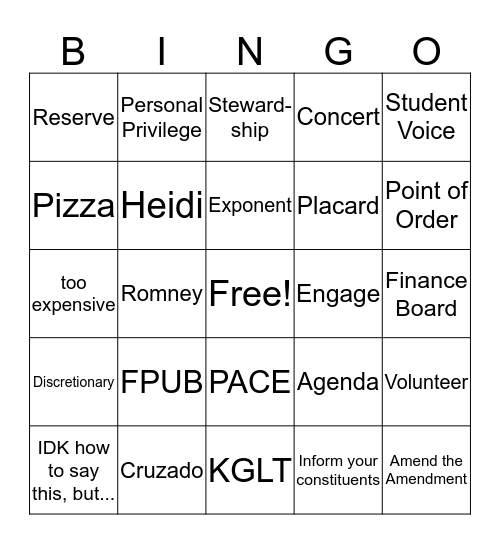 New Senate Bingo Card