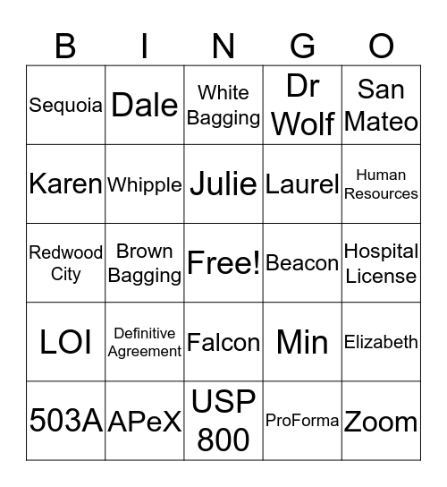 FALCON Bingo Card