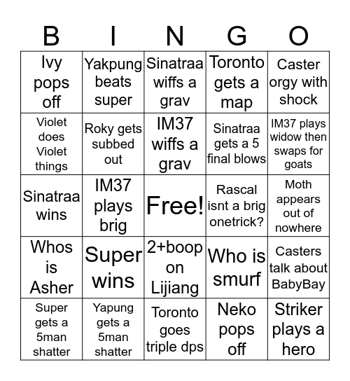 Toronto vs SanFran Bingo Card