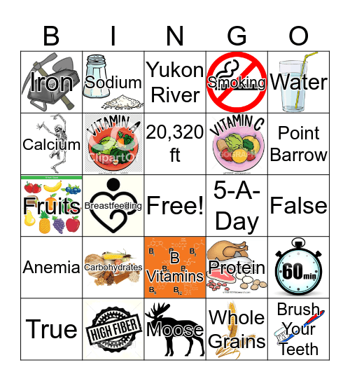 Nutrition Bingo! Bingo Card