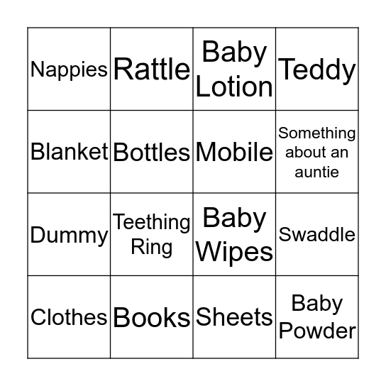 Bec's Baby Shower Bingo! Bingo Card