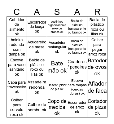 Cha de Cozinha Bingo Card