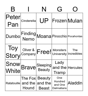 Disney Disco Bingo Card