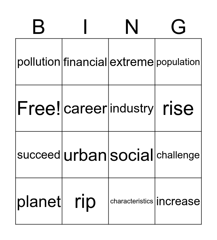 Unit 1& 2 Vocabulary review Bingo Card
