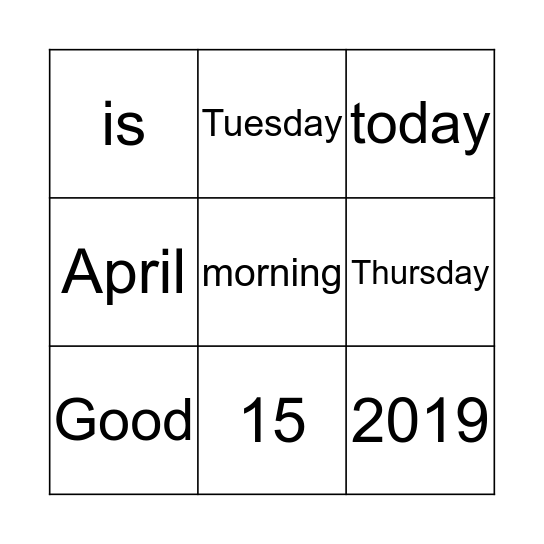 Morning Message Bingo Card