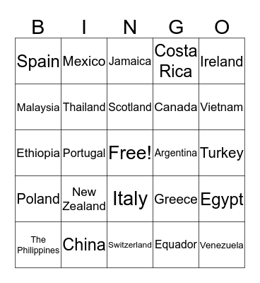 International Bingo Card