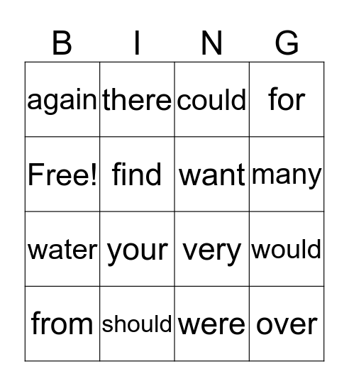 KINDERGARTEN SIGHT WORDS Bingo Card