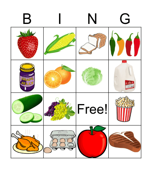 Grocery Bingo Card