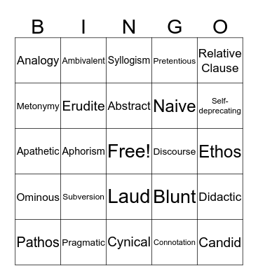 AP Vocabulary Review Bingo Card