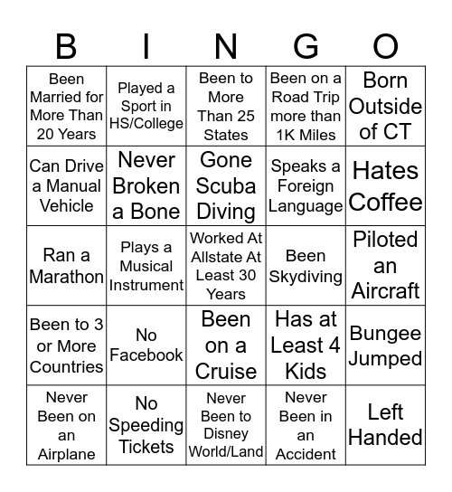 Get to know your Co-Worker Bingo Card