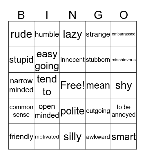 Personality BINGO Card