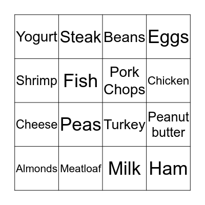 Protein Bingo Card