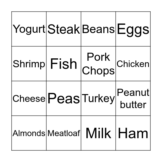 Protein Bingo Card