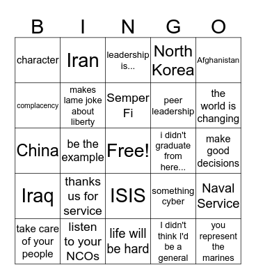 Liberty-Sucking Marine Select Brief Bingo Card