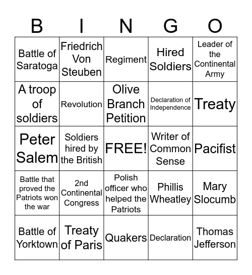 Chapter 8 Review Bingo Card