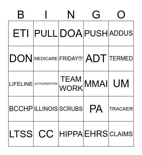 Friday Funday!!!! Bingo Card