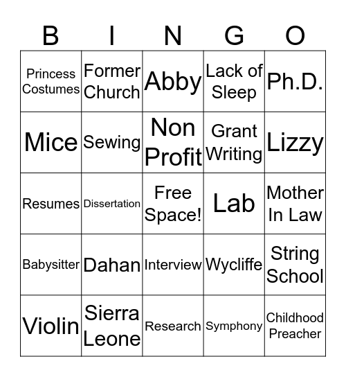 Bonner Bingo Card