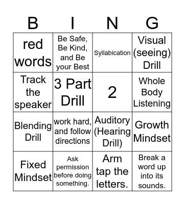Learning Center Expectations! Bingo Card