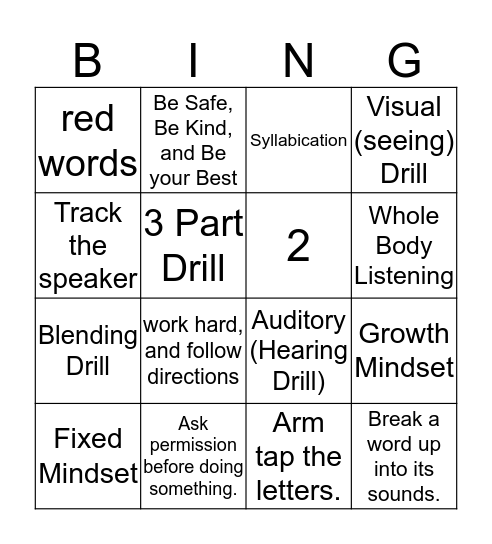 Learning Center Expectations! Bingo Card