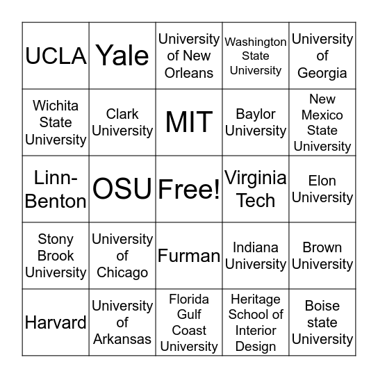 What college will you get? Bingo Card