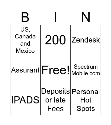 Spectrum  Mobile Bingo Card