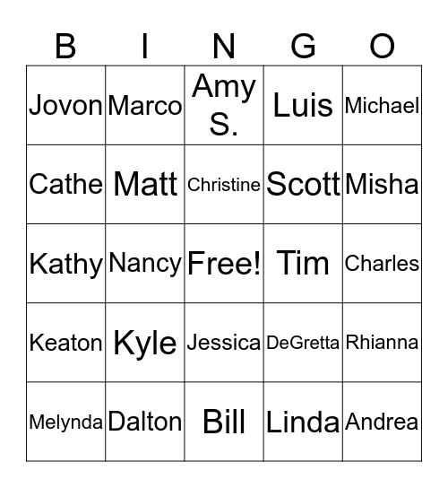 "Fun Fact"  Bingo Card