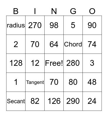 Geometry Ch 10 Review Bingo Card