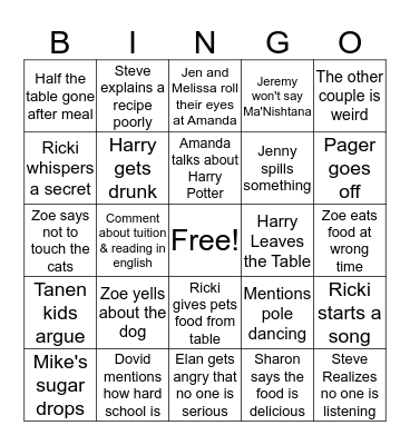 Pesach Seder Bingo Card