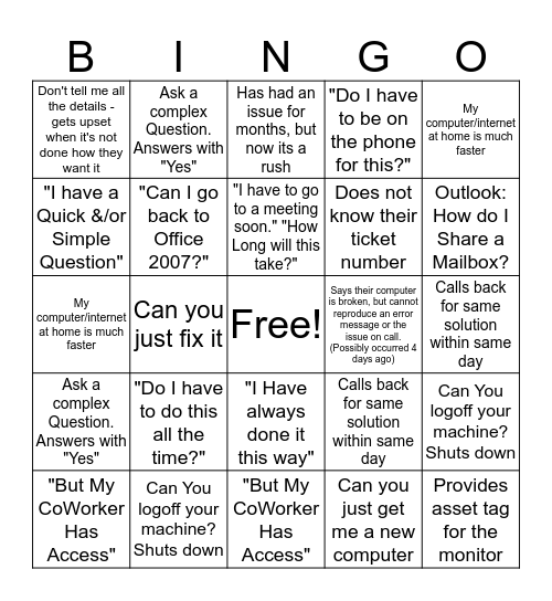 Savant Ticket Bingo Card