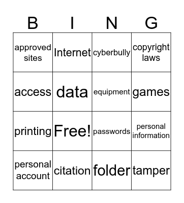 Responsible Use Policy Bingo Card