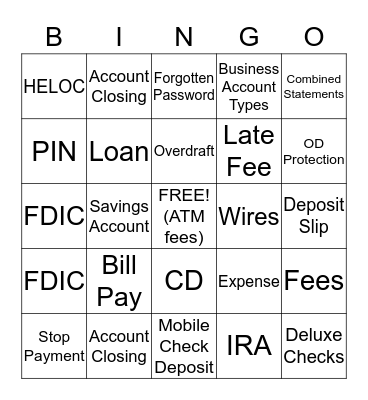 BANKER Bingo Card