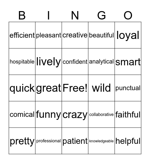 ADMIN QUALTIES  BINGO Card