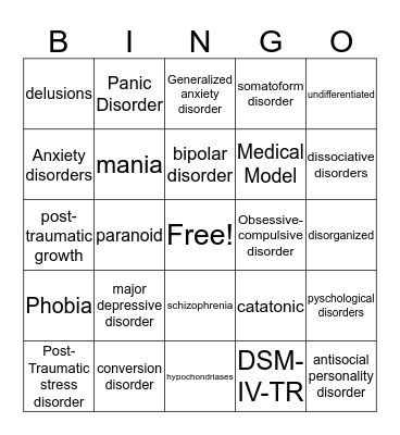 Unit 12 Bingo Card