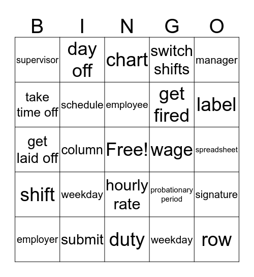 Job Basics Bingo Card