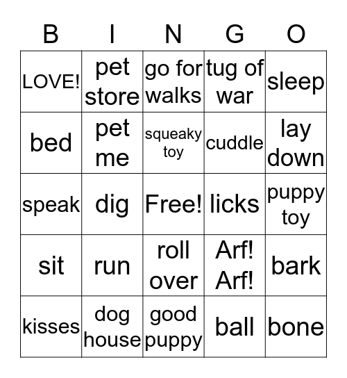 Puppy BINGO Card