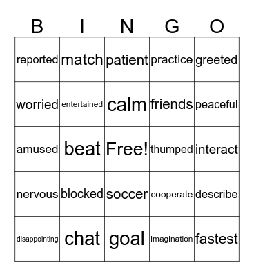 Soccer Friends G2 U5 W2 Bingo Card