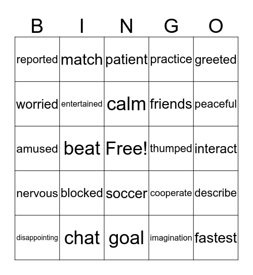 Soccer Friends G2 U5 W2 Bingo Card