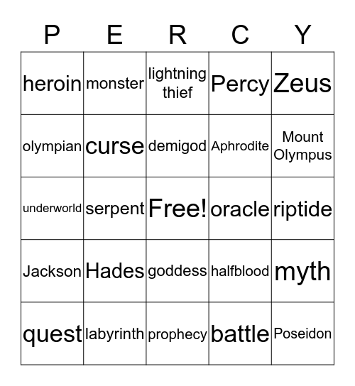 Percy Jackson Bingo Card