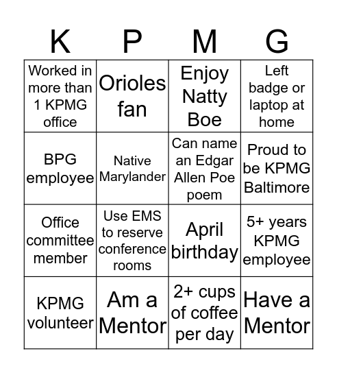 2019 Baltimore BPG Lunch Bingo Card