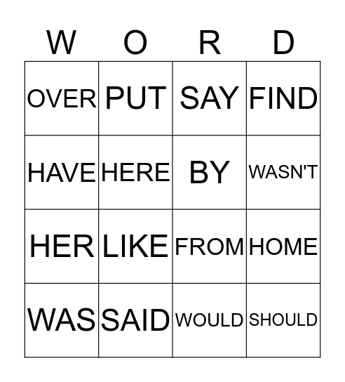 SIGHT WORDS Bingo Card