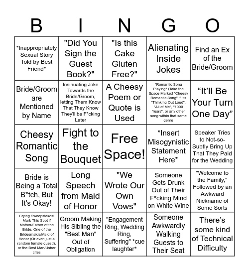 Every Wedding Ever Bingo Card