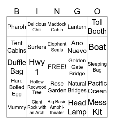 Field Trip Bingo Card