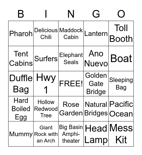 Field Trip Bingo Card