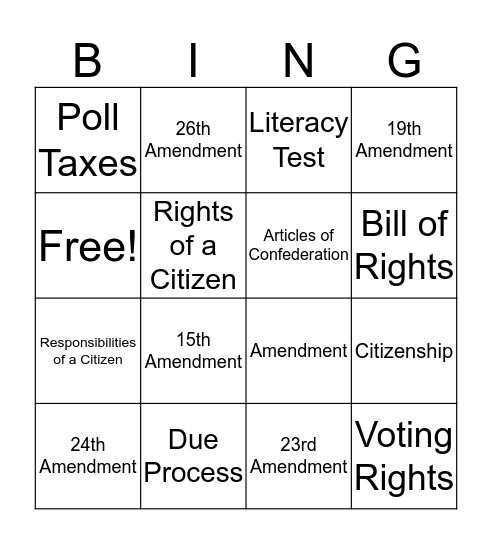 Citizenship and Government Bingo Card