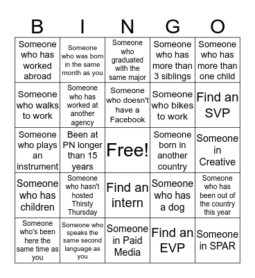 PN Get-to-know-you Bingo! Bingo Card