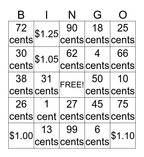 Money Bingo Card