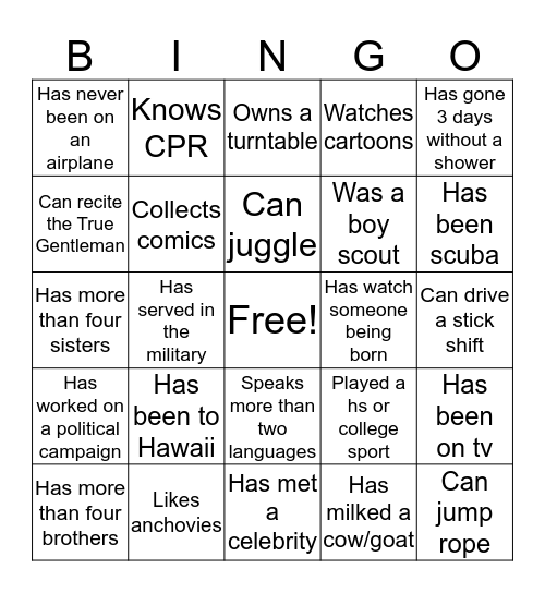 Brother Bingo Card